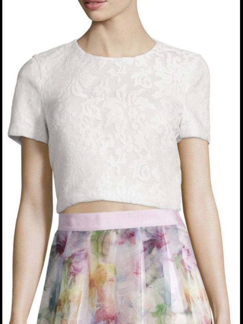 Ted Baker London Maire Short Sleeve Lace Crop Top White